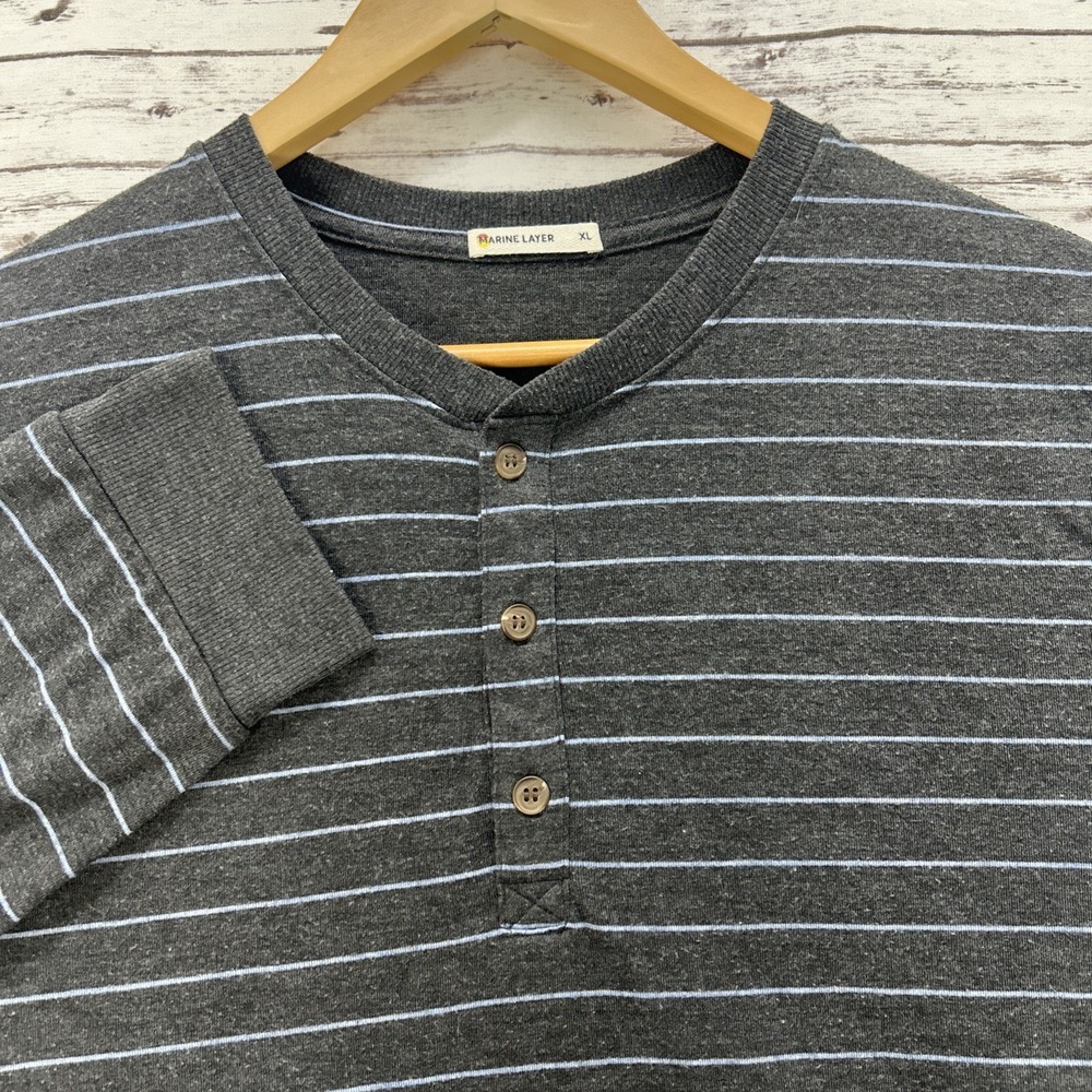 Marine Layer Shirt Mens Size XL Gray Striped Henley Long Sleeve Soft Knit Casual